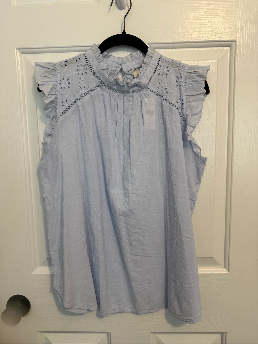 LOFT Light Blue Eyelet Ruffle Neck Top